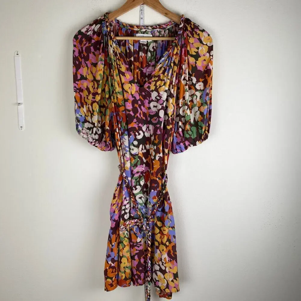 Velvet Gracie Mini Dress Pink Multi Tie Waist Boho Dress Large - Picture 9 of 16